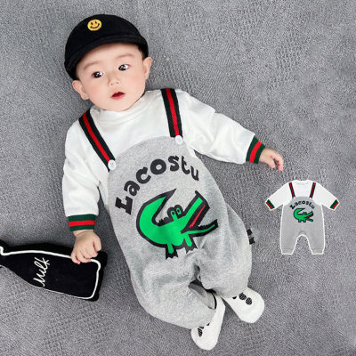 Baby Boy Color-block Crocodile Letter Pattern Long-sleeved Long-leg Romper