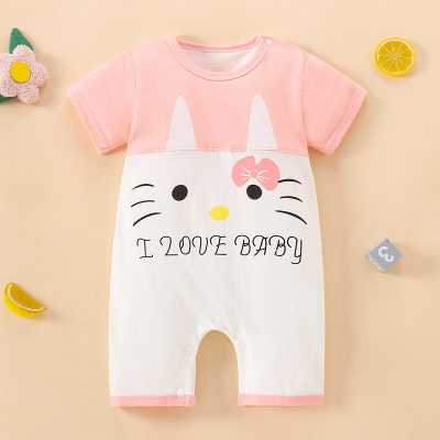 Baby Girl Cute Cat Rabbit Letter Pattern Short Sleeve Boxer Romper