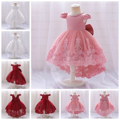 Cross-border new product flying sleeves beaded one-year-old dress embroidered bow fluffy tail skirt flower children's clothing catwalk performance clothing