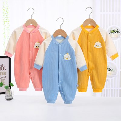 Baby Color-block Cute Embroidered Bird Pattern Long-sleeved Long-leg Romper for Autumn Spring