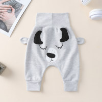 Pantaloni in maglia decorati con orecchie grafiche a tinta unita per neonato, simpatico cane, scimmia, orso, per l'autunno  Grigio