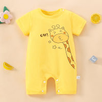 Baby Boy Letter Bear Giraffe Pattern Short Sleeve Boxer Romper  Yellow