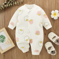 Baby Solid Color Crown Bear Graphic Long-sleeved Long-leg Jumpsuit  White