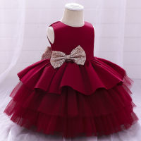 European and American new baby dresses, baby one-year-old dresses, wedding dresses, princess dresses, lace dresses, children's dresses  Red