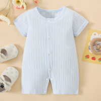 Baby Pure Cotton Solid Color Short Sleeve Boxer Romper  Blue