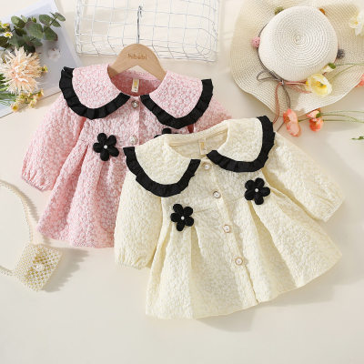 Vestito a maniche lunghe da bambina con risvolto patchwork floreale decorato con perline