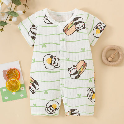 Baby Boy Pure Cotton Allover Panda Printed Short Sleeve Boxer Romper