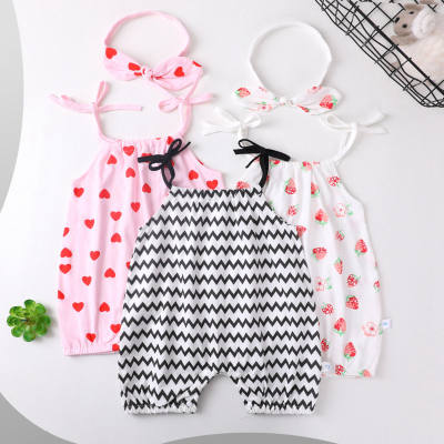 Baby summer clothes thin newborn baby girl jumpsuit full moon sling romper summer crawling clothes