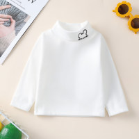 Baby Solid Color Letter Bear Graphic Turtleneck Bottoming Shirt  White