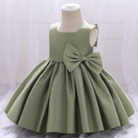 Falda para niña europea y americana, vestido de princesa, vestido de satén con lazo, disfraz de pasarela, vestido para niños  Verde