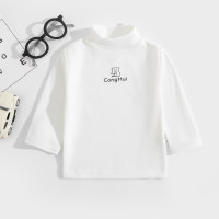 Baby Solid Color Bear Letter Print Long-sleeved Bottoming T-shirt  White