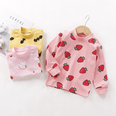 Camiseta de manga larga con estampado de fresa y donut de gato lindo para niña