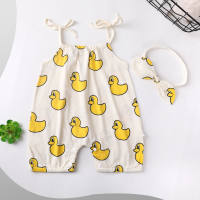 Baby summer clothes thin newborn baby girl jumpsuit full moon sling romper summer crawling clothes  Yellow