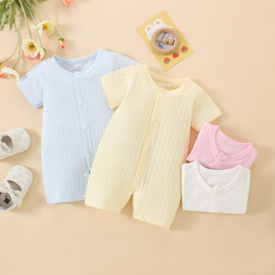 Baby Pure Cotton Solid Color Short Sleeve Boxer Romper