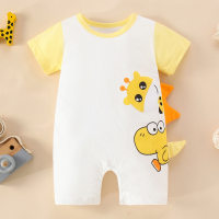 Baby Boy Cute Dinosaur Giraffe Pattern Short Sleeve Boxer Romper  Yellow