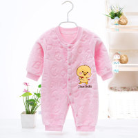 Infant and toddler jumpsuit coral fleece pajamas autumn and winter cute baby baby thick warm romper home crawling clothes  Pink