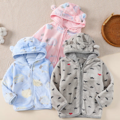 Casaco de bebê primavera e outono casaco de lã coral infantil roupas de bebê grosso quente meninos e meninas com capuz