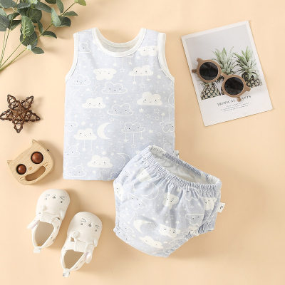 Baby Cloud Star Moon Pattern Vest & Breathable Training Diaper Shorts