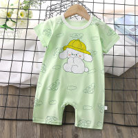 Baby Girls Pure Cotton Summer Thin Style Cartoon Print Short Sleeve Boxer Romper  Green