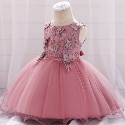 2023 one-year-old dress butterfly embroidered princess dress girl full moon cotton baby dress birthday dress kids