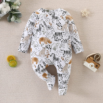 Baby Boy Pure Cotton Allover Printed Footed Long-sleeved Long-leg Romper