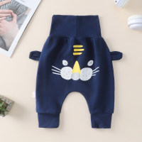 Baby pants spring and autumn new boys and girls pants baby high waist belly protection pants children's casual trousers trendy  Deep Blue