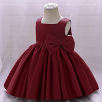 Meninas saia vestido infantil vestido de princesa traje de laço de cetim  Vermelho
