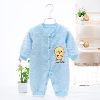 Infant and toddler jumpsuit coral fleece pajamas autumn and winter cute baby baby thick warm romper home crawling clothes  Blue