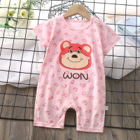 Baby girl pure cotton summer thin cartoon print short-sleeved boxer jumpsuit  Pink