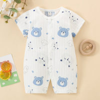 Baby Boy Pure Cotton Allover Panda Printed Short Sleeve Boxer Romper  Light Blue