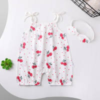 Baby summer clothes thin newborn baby girl jumpsuit full moon sling romper summer crawling clothes  White