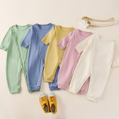 Baby Solid Color Slanted Lapel Long-sleeved Jumpsuit