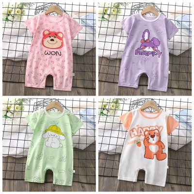 Baby girl pure cotton summer thin cartoon print short-sleeved boxer jumpsuit