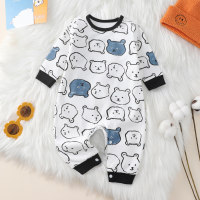 Baby Boy Cartoon Bear and Letter Graphics Long-sleeved Jumpsuit for Autumn Spring  Black
