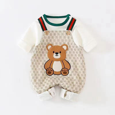 0-2 children's spring and autumn set, infants and toddlers, Korean version of cute cartoon long-sleeved overalls for home outing, two-piece set
