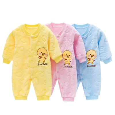 Infant and toddler jumpsuit coral fleece pajamas autumn and winter cute baby baby thick warm romper home crawling clothes
