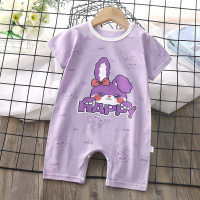 Baby girl pure cotton summer thin cartoon print short-sleeved boxer jumpsuit  Purple