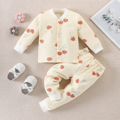 Baby Girl 2 Pieces Fruit Apple Cherry Pattern Top & Pants