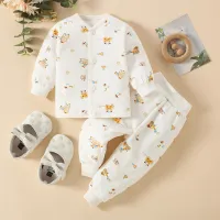 Newborn Baby Bear Car Spacecraft Pattern Single Breasted Top & Pants  Yellow