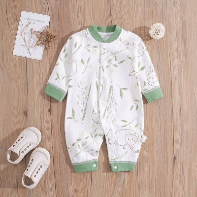 Baby Girls Cute Rabbit Floral Graphic Soft Comfortable 100% Cotton Jumpsuit For Autumn Spring