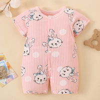 Baby Pure Cotton Allover Cartoon Animal Printed Short Sleeve Boxer Romper  Pink