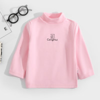 Baby Solid Color Bear Letter Print Long-sleeved Bottoming T-shirt  Pink