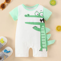 Baby Boy Cute Dinosaur Giraffe Pattern Short Sleeve Boxer Romper  Green