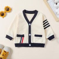 Baby Stripes Solid Color Long-sleeved Cardigan Coat  Beige