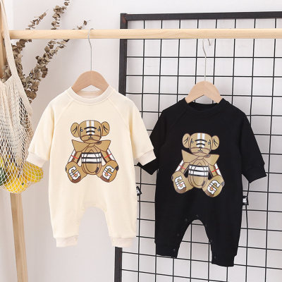 Baby Girl Pure Cotton Color-block Patchwork Rabbit Style Long-sleeved Long-leg Romper
