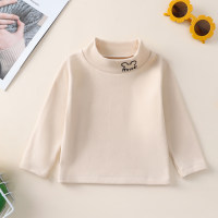 Baby Solid Color Letter Bear Graphic Turtleneck Bottoming Shirt  Khaki