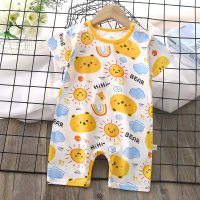 Baby pure cotton summer thin cartoon print short-sleeved boxer jumpsuit  Multicolor