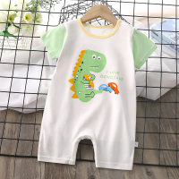 Baby pure cotton summer thin cartoon print short-sleeved boxer jumpsuit  Green
