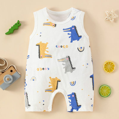 Mameluco tipo bóxer sin mangas con patrón de cuadros a rayas de dinosaurio para bebé niño