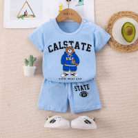 Camiseta y pantalones cortos con estampado de oso de letras para bebé niño  Azul